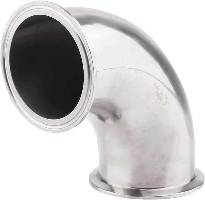 DERNORD Sanitary Ferrule Elbow 90 Degree Pipe Fitting with 2 Piece Silicone Gasket SS304 Tri Clamp (3" Tube OD)