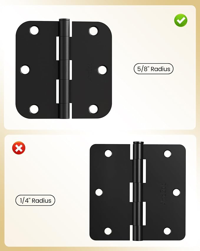 Black Door Hinges - 36 Pack Matte Black Door Hinges 3.5 Inch Rounded Interior Door Hinge with 5/8" Radius - 3 1/2" Black Hinges for Residential Door Hardware