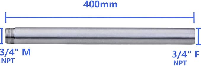 CONSTELLAR 304 Stainless Steel Pipe Fitting - 3/4" NPT Male x 3/4" NPT Female Threaded Thickened Pipe Wall, 400mm (16 inch) Length Heavy Nipple Seamless Pipe (1 Pcs)