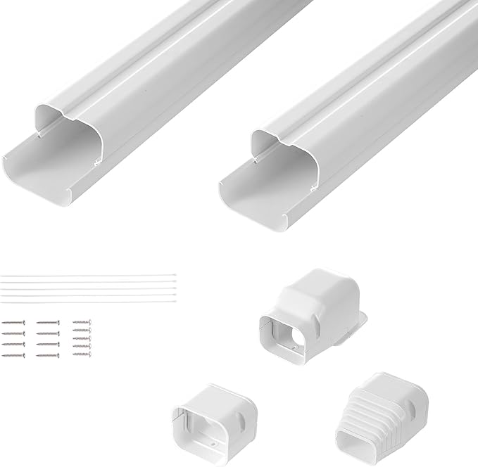 VEVOR Mini Split Line Set Cover 3-inch W 7.4Ft L, PVC Decorative Pipe Line Cover for Air Conditioner with 2 Straight Ducts & Full Components Easy to Install, Paintable for Heat Pumps, White