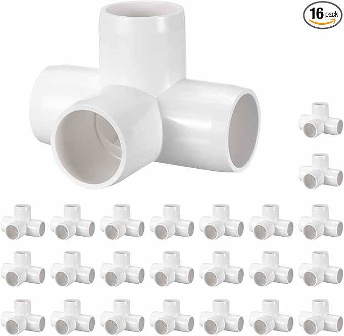 16 Pack 1/2" SCH40 PVC Elbow Pipe Fitting, 4-Way PVC Elbow Corner Side Outlet Tee Fitting, Furniture Grade Pipe Connectors for DIY Project, Pond Protection, Socket x Socket
