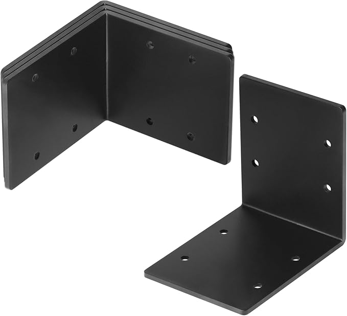 4 PCS Black 6" x 6" x 5" Heavy Duty Steel L Right Angle Bracket, Corner Brace for Timber Connector Shelves Wood Support, Thickness 1/8", Max Load 150 lb
