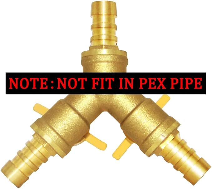 Joywayus Hose Barb Ball Valve 3/4" Hose Barb Y Shaped Type 3 Way with 2 Switch Brass Shut Off Ball Valve Fitting Include 3 Clamps
