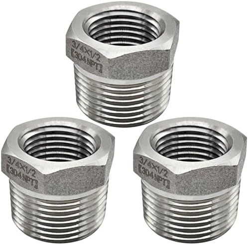 Beduan 304 SS Reducer Hex Bushing 3/4 Male to 1/2 Female NPT Reducing 3PCS
