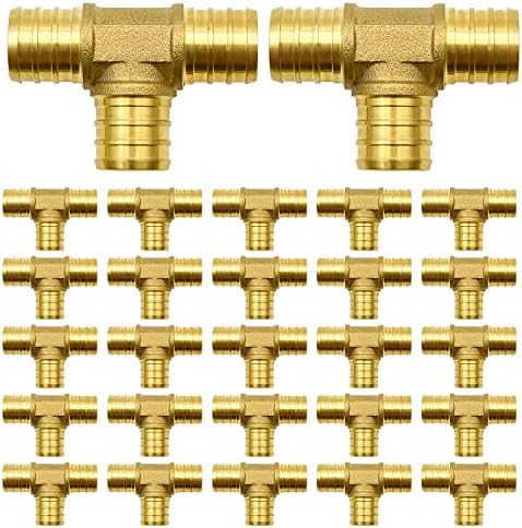 25 Pack 3/4" PEX Fittings, Brass Tee Fittings