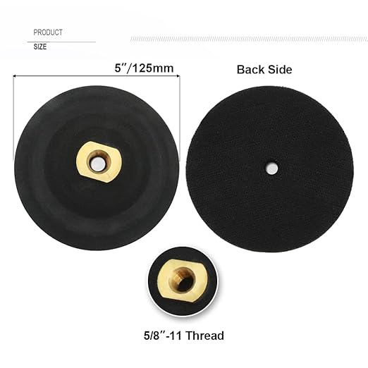SHDIATOOL 5 Inch Backer Pad or Backing Pad of Rubber Body with 5/8-Inch-11 Thread for Diamond Pads(2-Pack)
