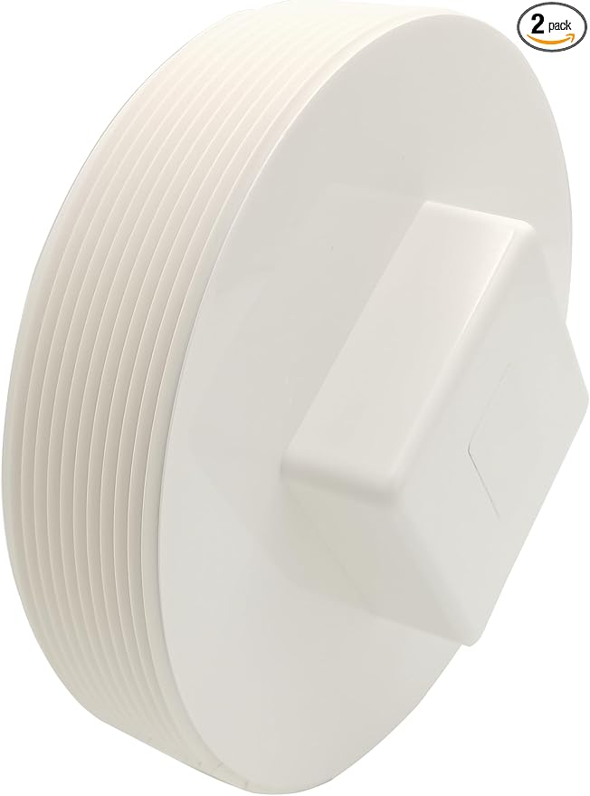 (2-Pack) PVC Cleanout Plug, 6" Inch NPT Male Threaded Flush Sewer Cleanout Cap Cover Adapter PVC DWV Pipe Fitting Attached to Sewer and Drain Pipe for Plumbing Drainage Piping Systems