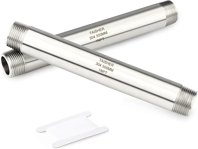 TAISHER 2PCS Stainless Steel Pipe Fittings, 1" NPT Male x 1" NPT Male Threaded, 12" Length Thickened Nipple Cast Pipe