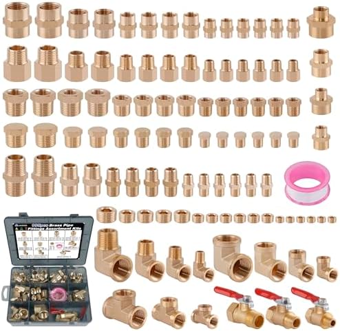 105PCS Brass Pipe Fittings Assortment Kit,1/8" 1/4" 3/8" 1/2" NPT