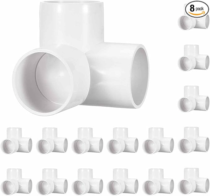 8 Pack 1 1/2" SCH40 PVC Elbow Pipe Fitting, 3-Way PVC Elbow Corner Side Outlet Tee Fitting, Furniture Grade Pipe Connectors for DIY Project, Pond Protection, Socket x Socket, White