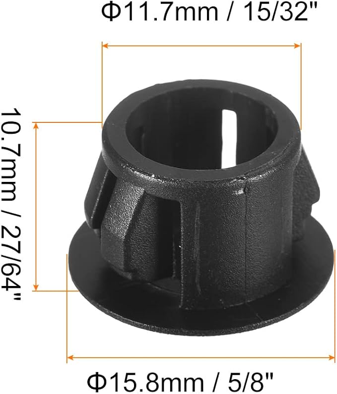 uxcell 15/32" Plastic Hole Plugs, 110Pcs Flush Type Panel Round Snap in Fastener Knockout Locking Plugs for Furniture Insert End Caps Panels, Black