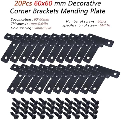 20-Pack Steel T-Shape Mending Plate Corner Brace 2.4 Inch for Wood