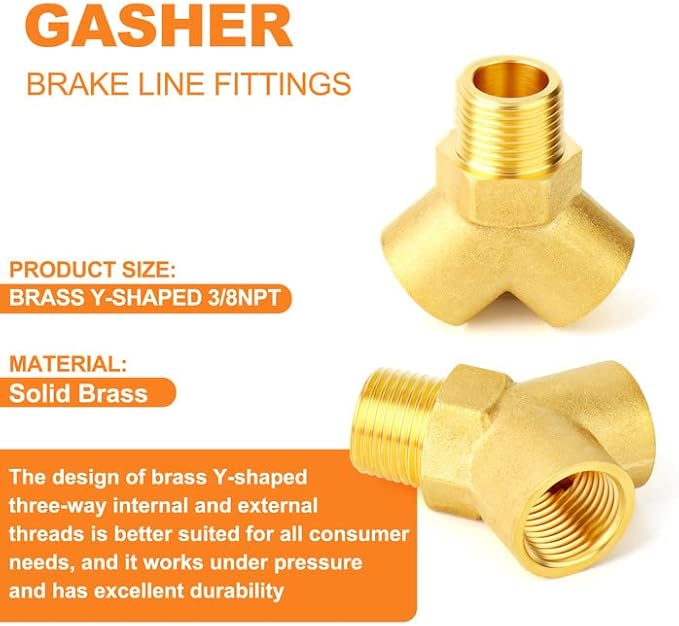GASHER 5PCS Brass Pipe Fitting Male Branch Tee Y Adapter 3/8" NPT Female x 3/8" NPT Female x 3/8" NPT Male