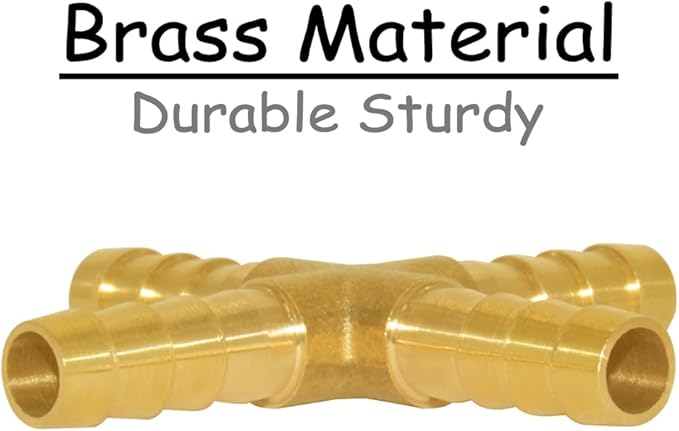 2PCS Solid Brass 3/8"OD Barb Fittings 4-Way Union Intersection Hose Pipe Barb Fitting for Water/Oil/Gas