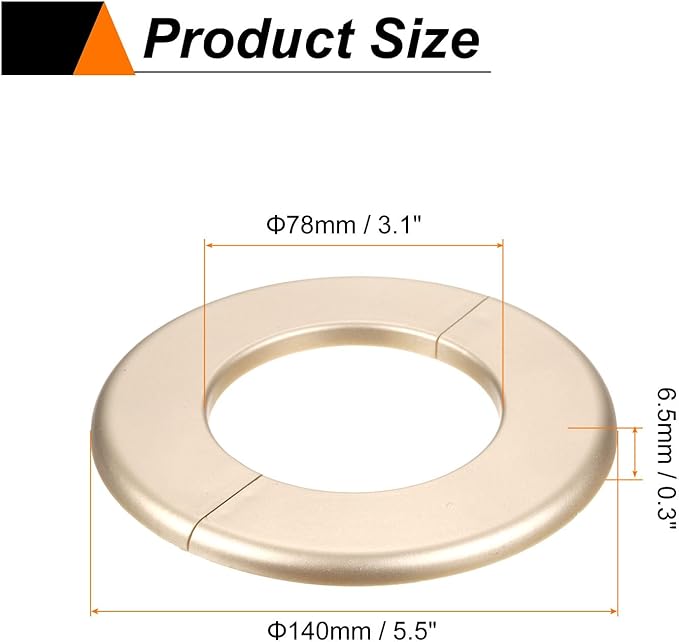 HARFINGTON 2pcs Wall Split Flange 78mm/3.1" Self-Adhesive Plumbing Cover Plates ABS Plastic Round Escutcheon Plate Buckle Design for Water Pipe Bathroom Kitchen Decoration, Gold Tone