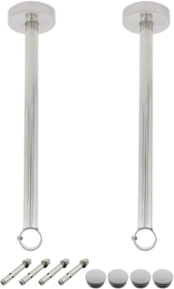 2 Pack Ceiling Mount Bracket, Stainless Steel Wardrobe Pipe Bracket Rod Holder Ceiling Holder, ULIFESTAR Shower Curtain Closet Wardrobe Rod Lever Support Holder Pipe Flange Socket (D*H)26*400mm/1*16''