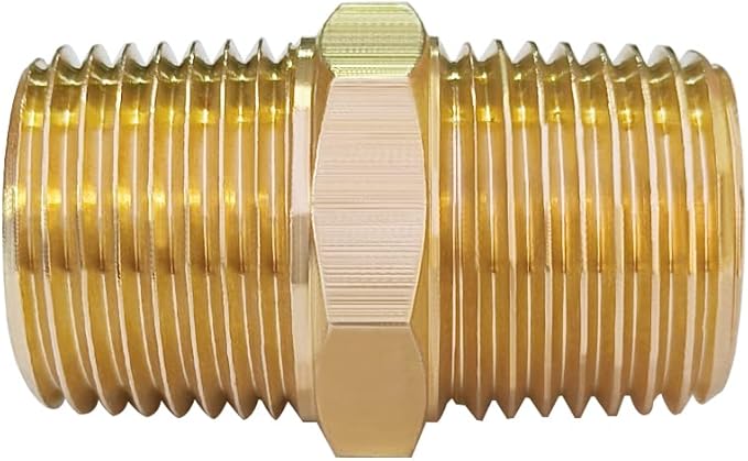 Hooshing 5PCS Brass Pipe Hex Nipple Fitting 3/8 x 3/8 Inch Male NPT Pipe Adapter Air Fuel Water