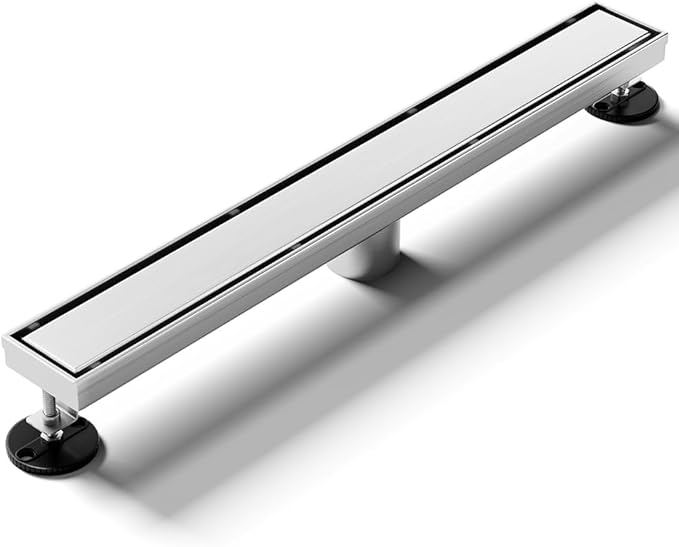 Linear Shower Drain 24 Inch, Shower Drain with 2-in-1 Tile Insert Panel, Brushed AISI 304 Stainless Steel Linear Drain for Fast Drainage, Floor Drain for Bathroom, Kitchen, Garage & More