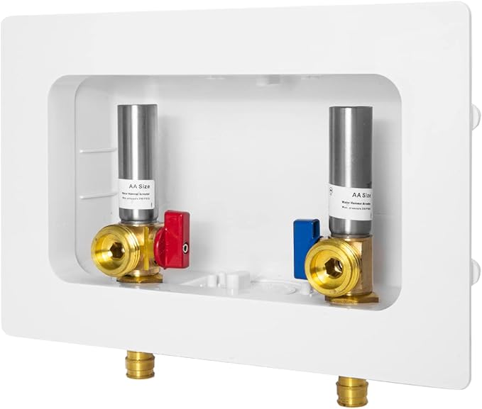 EFIELD Washing Machine Outlet Box, 1/2" Pex-A F1960 Expansion Fitting Connection x 3/4" MHT Connection With Stainless Steel Water Hammer Arrestor, Center Drain,(WM025)