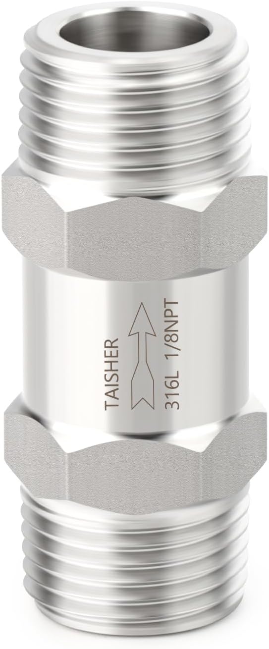TAISHER 1PCS 316L Stainless Steel 1/8" NPT Male Check Valve,Backflow Prevention,One Way Non-Return Check Valves
