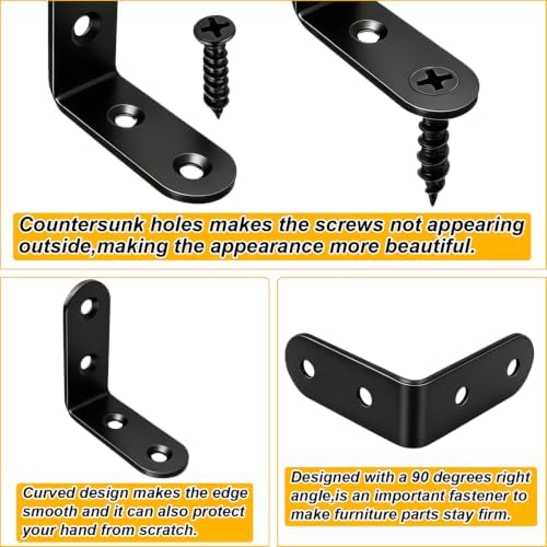 30PCS L Brackets Corner Braces, Black 90 Degree Right Angle Brackets with 120PCS Screws, Heavy Duty Metal Joint Fasteners for Furniture, Bed Frame, Cabinet, Shelf,1.57x1.57 Inch