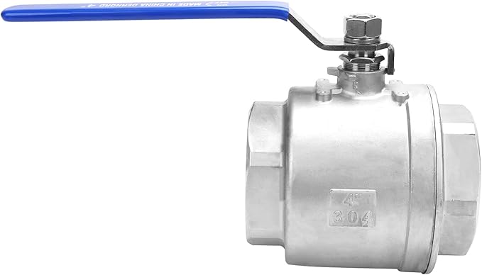 DERNORD Full Port Ball Valve Stainless Steel 304 Heavy Duty for Water, Oil, and Gas with Blue Locking Handles (4" NPT)
