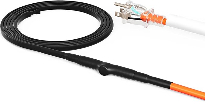 VEVOR Self-Regulating Pipe Heating Cable, 3FT 5W/FT Heat Tape for Pipes Freeze Protection, Water Pipe Heat Cable with Built-in Thermostat Protects PVC Hose, Metal and Plastic Pipe from Freezing