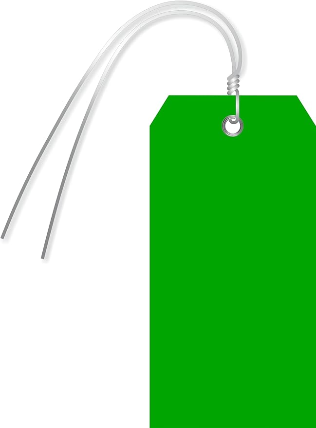 SmartSign Pack of 100 Green Plastic Tags with Wires, 4.75 x 2.375 inch, Metal Eyelet, 10 mil Tear-Proof Polylith Plastic Size-5, Writable