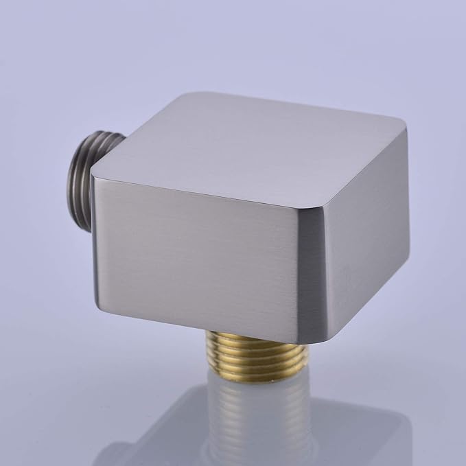 Brass Wall Supply Elbow, Nicmondo G1/2” Square Shower Hose Connector, Drop Ell Wall-mounted Union Water Outlet for Handheld Shower Handshower,Brushed Nickel