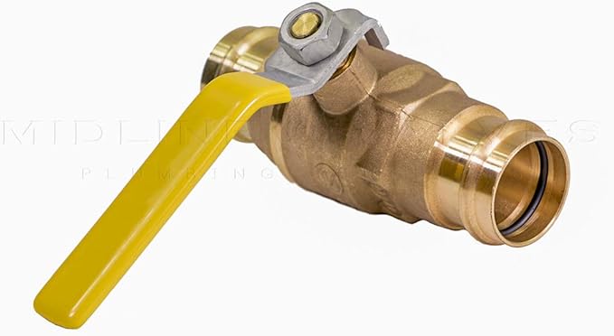 Midline Valve 5 Pack 1 Inch Press Ball Valve with Double-O-Ring, Full Port Press Ball Valve with 1" Connections, Brass Finish