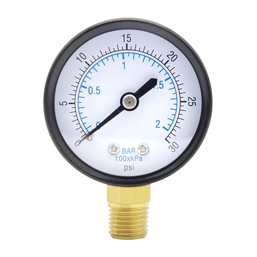Pressure Gauge 0-30PSI 2" Dial Stainless Steel Case 1/4" NPT Male Brass Bottom Mount Universal Multifunctional