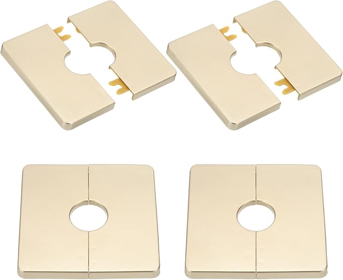 PATIKIL Wall Split Flange 86mm / 3.4" OD, 4 Pcs Square Escutcheon Plate Cover PPR Plumbing Cover Plates with Self-Adhesive Tape for 22mm / 0.9" Dia Water Pipe Faucet, Gold