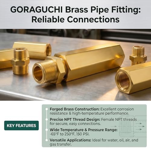 5PCS Brass Pipe Fitting, 1/8" NPT Female Nipple, 6" Length for water/oil/air/fuel