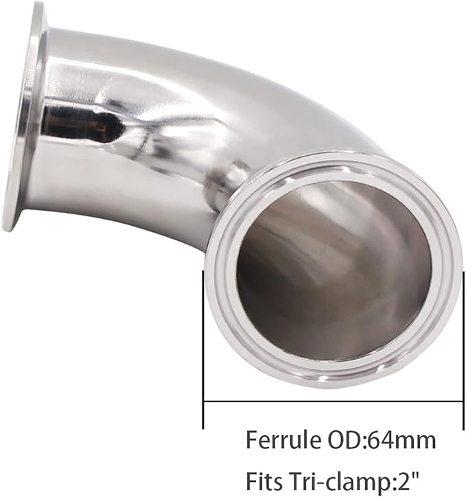 DERNORD 2 Pack 2" Tube OD Sanitary Ferrule Elbow 90 Degree Pipe Fitting with 4 Silicone Gaskets SUS304 Tri Clamp 2 Inch