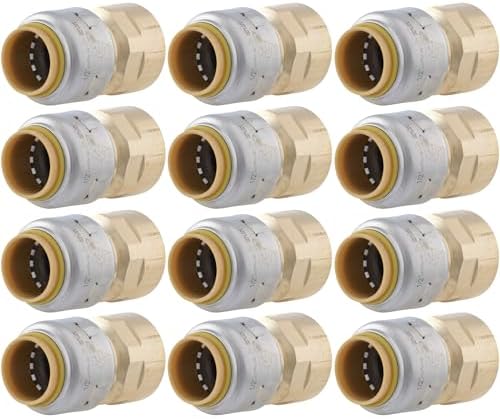 SharkBite Max Female Adapter, 1/2 in Push-to-Connect x 1/2 in FNPT, Pack of 12, Brass Plumbing Fitting, UR072