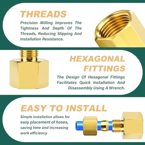 10PCS Brass Compression Tube Fitting, 1/8" OD x 1/8" NPT Female