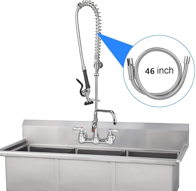 46 Inch Pre Rinse Sprayer Hose 1.42 GPM Commercial Kitchen Dish Spray Hose for Kitchen Sink Faucet, Flexible Stainless Pre Rinse Faucet Hose Replacement Kit