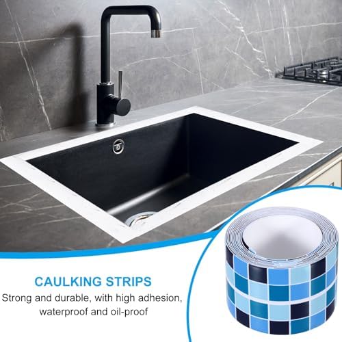 PATIKIL Caulk Tape 1.5" x 5 Ft, Self Adhesive Sealing Tape Waterproof Toilet Tub Caulk Sealant Strip Sealing Trim for Kitchen Bathroom Toilet Bathtub Sink Countertop, Dark Blue