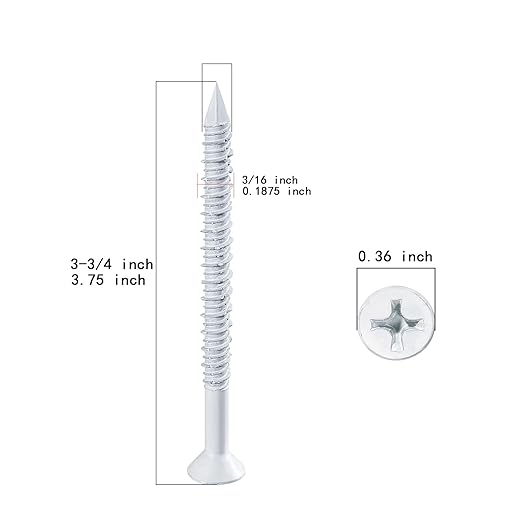 WenSilon(100 PCS) 3/16" x3-3/4 White Concrete Screw Anchor White Flat Head for Anchoring to Masonry, Block or Brick Stucco