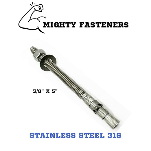 Premium 316 Stainless Steel Wedge Anchor, 3/8"-16 X 5 – Heavy Duty Corrosion Resistant Fastener for Concrete and Masonry Applications 50 Pack