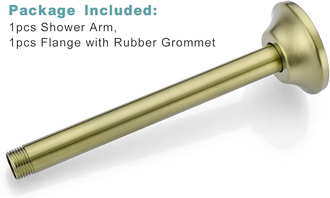 BESTILL 8 Inch Ceiling Mount Rain Shower Head Arm and Flange, Brushed Gold