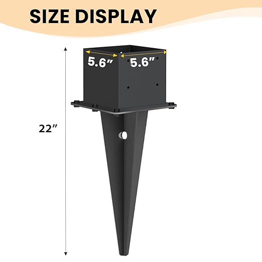 2 Pcs 6"x6" Fence Post Anchor,(Internal 5.6"x5.6"),Metal Fence Post Anchor Ground Spike 22" with Black Powder-Coated,Fence Stakes Post Base for Deck,Fence,Porch,Railing,Mailbox.