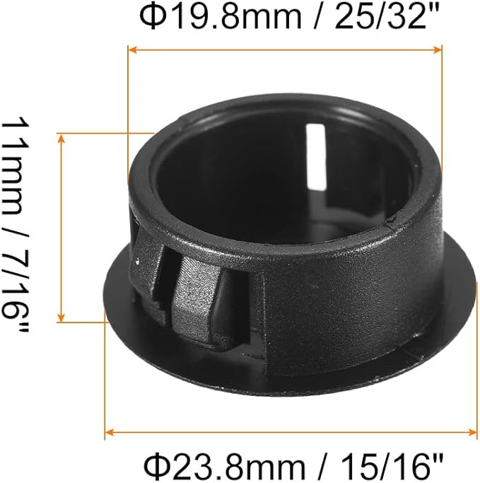 uxcell 25/32" Plastic Hole Plugs, 36Pcs Flush Type Panel Round Snap in Fastener Knockout Locking Plugs for Furniture Insert End Caps Panels, Black