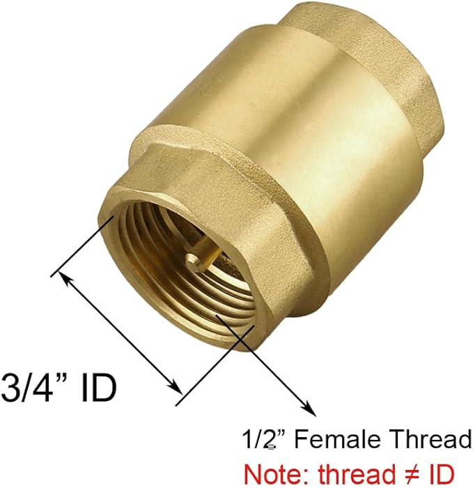 Brass 1/2" NPT Female Inline Spring Check Valve One-Way Non-return Prevent Water Backflow (Pack of 2)