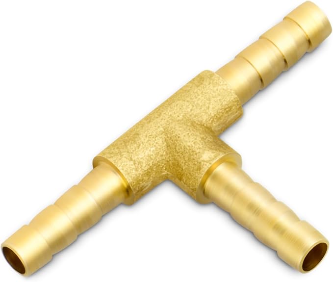 GASHER 5 Pieces Brass Hose Barb Tee, 3-Way Tee Hose Fitting (5/32" x 5/32" x 5/32" Hose Barb) with 15 Hose Clamps