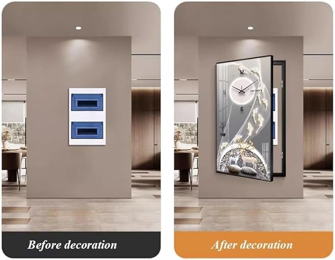 Fuse Box Cover Cabinet, Breaker Box Cover, Decorative Painting of Electricity Meter with Clock, Wall Mounted Hide Electrical Panel Cover Decorative,E,50x100cm
