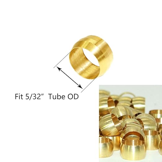 Beduan Brass Compression Fitting, Compression Sleeve Fitting Sleeve Ferrules 5/32" Tube OD (Pack of 40)