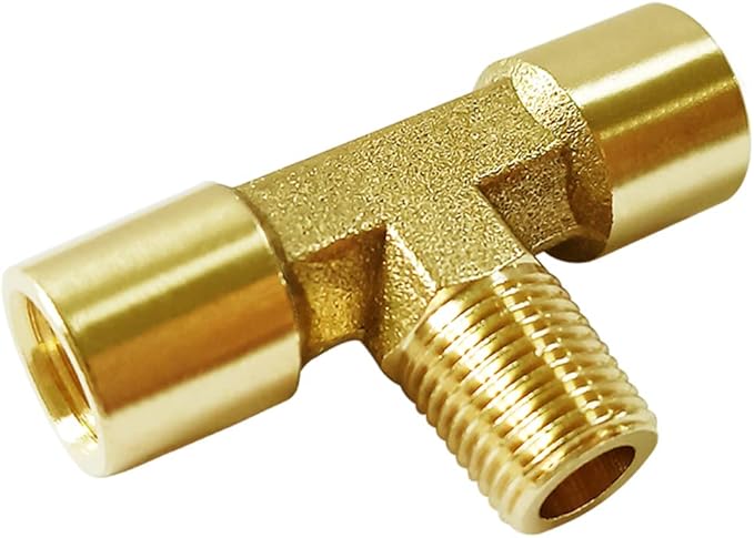 Joywayus Brass Pipe Fitting Tee T 3 Way Adapter (1/8 NPT Female Male Female, Pack of 2)