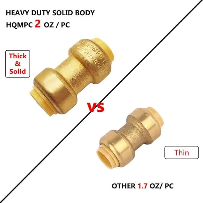 HQMPC 12 Pcs Pex Fittings 1/2 inch Straight Coupling Push Fit PEX Fitting, Push-to-Connect Copper, CPVC, No Pb Brass Plumbing Fit (12PCS 1/2")