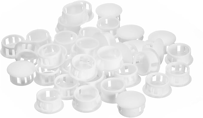 uxcell 18mm(45/64") Plastic Hole Plugs, 36Pcs Flush Type Panel Round Snap in Fastener Knockout Locking Plugs for Furniture Insert End Caps Panels, White